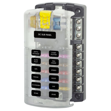 Blue Sea ST Blade Fuse Block - 12 Circuits with Negative Bus and Cover (5026)