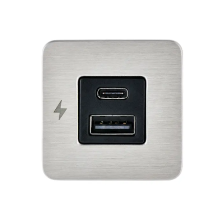 Scanstrut TILE - USB-A / USB-C Interiors Charging Socket 12/24V - Brushed Stainless Bezel SC-TILE-11