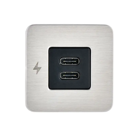 Scanstrut TILE - USB-C / USB-C Interiors Charging Socket 12/24V - Brushed Stainless Bezel SC-TILE-21